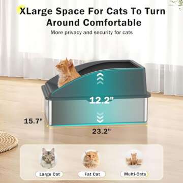 Stainless Steel Cat Litter Box, Extra Large Litter Boxes for Big Cats, Anti-Urine Leakage XL Litter Box with High Sides, Xlarge Metal Litter Box with Lid, Easy Clean, Non-Sticky, Cat Mat & Metal Scoop