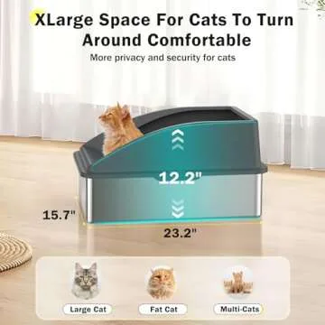 Stainless Steel Cat Litter Box, Extra Large Litter Boxes for Big Cats, Anti-Urine Leakage XL Litter Box with High Sides, Xlarge Metal Litter Box with Lid, Easy Clean, Non-Sticky, Cat Mat & Metal Scoop