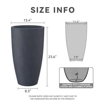 Kante 23.6" H Charcoal Finish Concrete Tall Planters Large Outdoor Indoor Decorative Plant Pots with...