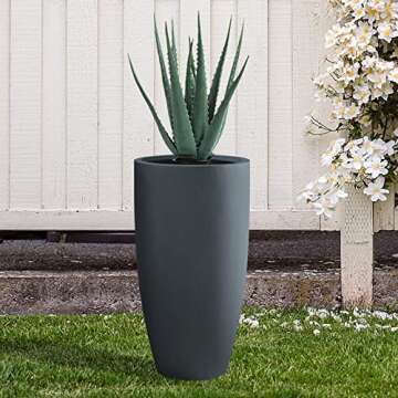 Kante 23.6" H Charcoal Finish Concrete Tall Planters Large Outdoor Indoor Decorative Plant Pots with Drainage Hole and Rubber Plug, Modern Tapered Style for Home and Garden