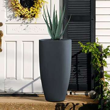 Kante 23.6" H Charcoal Finish Concrete Tall Planters Large Outdoor Indoor Decorative Plant Pots with Drainage Hole and Rubber Plug, Modern Tapered Style for Home and Garden
