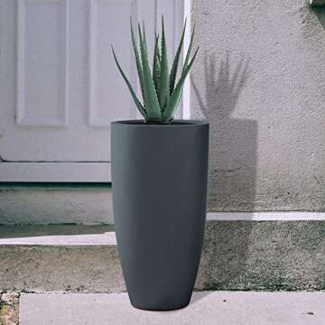 Kante 23.6" H Charcoal Finish Concrete Tall Planters Large Outdoor Indoor Decorative Plant Pots with Drainage Hole and Rubber Plug, Modern Tapered Style for Home and Garden