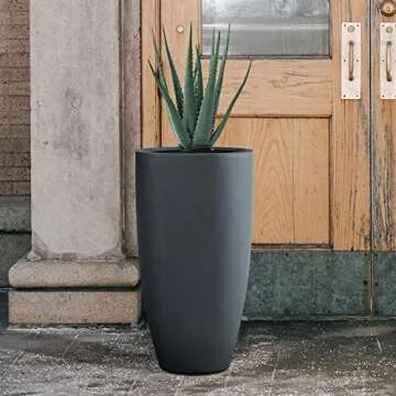 Kante 23.6" H Charcoal Finish Concrete Tall Planters Large Outdoor Indoor Decorative Plant Pots with Drainage Hole and Rubber Plug, Modern Tapered Style for Home and Garden