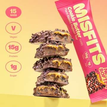 Misfits Vegan Protein Bar Bundle, Plant Based Protein Bars, High Protein 15g Per Bar, Low Sugar, Low...