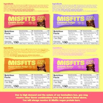 Misfits Vegan Protein Bar Bundle, Plant Based Protein Bars, High Protein 15g Per Bar, Low Sugar, Low Carb, Vegan, High Fiber, Non GMO, Best Sellers Variety and Cookie Butter 15 Packs