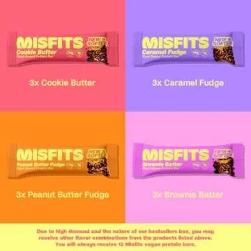 Misfits Vegan Protein Bar Bundle, Plant Based Protein Bars, High Protein 15g Per Bar, Low Sugar, Low Carb, Vegan, High Fiber, Non GMO, Best Sellers Variety and Cookie Butter 15 Packs