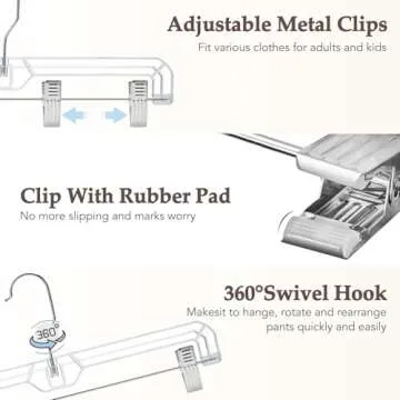 HOUSE DAY 50 Pack 14 inch Clear Plastic Pants Hangers with Clips, Skirt Hangers, Clip Hangers for Pants, Trouser Bulk Plastic Pant Hangers