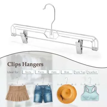 HOUSE DAY 50 Pack 14 inch Clear Plastic Pants Hangers with Clips, Skirt Hangers, Clip Hangers for Pants, Trouser Bulk Plastic Pant Hangers