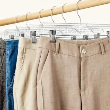 HOUSE DAY 50 Pack 14 inch Clear Plastic Pants Hangers with Clips, Skirt Hangers, Clip Hangers for Pants, Trouser Bulk Plastic Pant Hangers