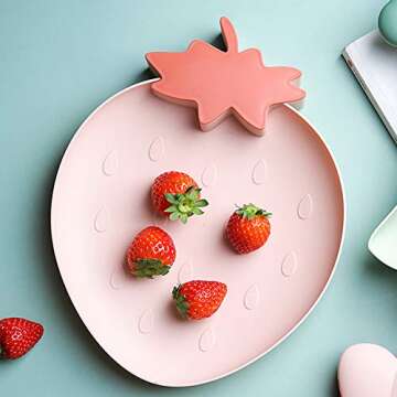 Kawaii Strawberry Plastic Trays Snack Plates Kitchen Bowls,2 Pack Serving Platters Food Tray Decorative Serving Trays for Candy Fruits Dessert
