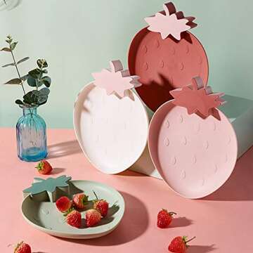 Kawaii Strawberry Plastic Trays Snack Plates Kitchen Bowls,2 Pack Serving Platters Food Tray Decorative Serving Trays for Candy Fruits Dessert