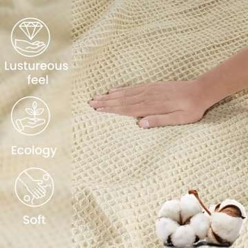 Tex Trend Ivory Waffle Blanket – 100% Cotton Blankets Queen Size – Breathable and Soft for Summer Spring – Suitable for Bed Layering, Sofa and Couch - Ivory (90”x90”)