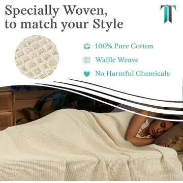 Tex Trend Ivory Waffle Blanket – 100% Cotton Blankets Queen Size – Breathable and Soft for Summer Spring – Suitable for Bed Layering, Sofa and Couch - Ivory (90”x90”)