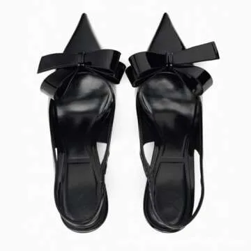 Kluolandi Bow Knot Slingback Kitten Heels for Women Closed Pointed Toe Pumps Dress Shoes Stiletto Heels Sandals Black Size 9