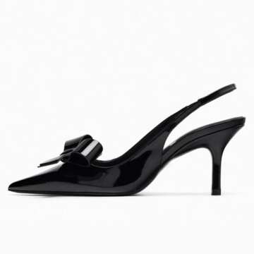 Kluolandi Bow Knot Slingback Kitten Heels for Women Closed Pointed Toe Pumps Dress Shoes Stiletto Heels Sandals Black Size 9