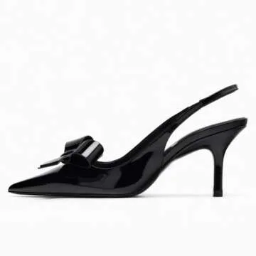 Kluolandi Bow Knot Slingback Kitten Heels for Women Closed Pointed Toe Pumps Dress Shoes Stiletto Heels Sandals Black Size 9