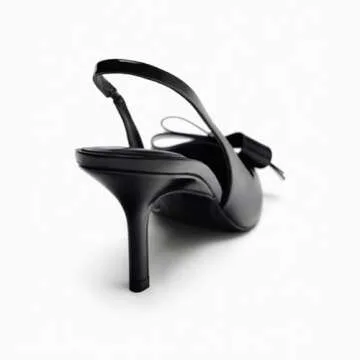 Kluolandi Bow Knot Slingback Kitten Heels for Women Closed Pointed Toe Pumps Dress Shoes Stiletto Heels Sandals Black Size 9