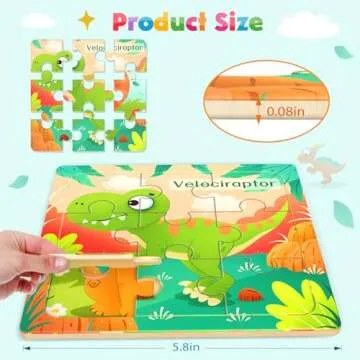Zeoddler Wooden Puzzles for Toddlers, 8 Pack Dinosaur Jigsaw Puzzles for Kids3-5, 9 Pieces Preschool...