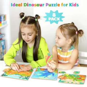 Zeoddler Wooden Puzzles for Toddlers, 8 Pack Dinosaur Jigsaw Puzzles for Kids3-5, 9 Pieces Preschool Learning Activities, Learning & Educational Puzzles, Gift for Boys, Girls