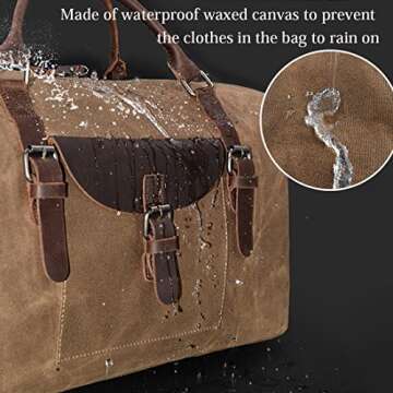 Oversized Travel Duffel Bag Waterproof Canvas Weekender Leather Overnight Hand Bag with Toiletry Bag