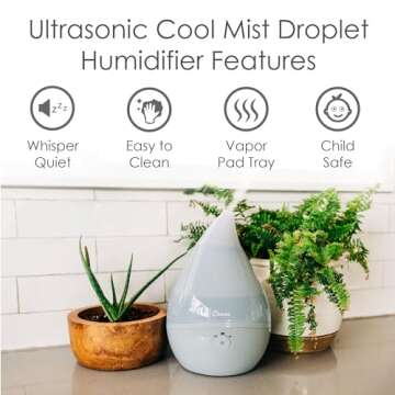Crane Droplet Ultrasonic Small Air Humidifiers for Bedroom and Office, 0.5 Gallon Cool Mist Humidifi...