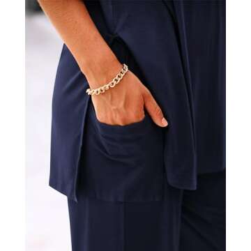 BTFBM Women 2 Piece Outfits Casual Loose Slit Short Sleeve Top Wide Leg Pants Matching Lounge Sets Tracksuit With Pocket(Solid Navy, X-Large)