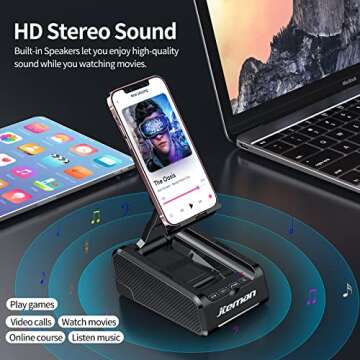 JTEMAN Portable Phone Stand with Speaker Bluetooth Wireless,Gifts for Men Women,Birthday for Women Men,Kitchen Gadgets for Men,Phone Holder for Desktop