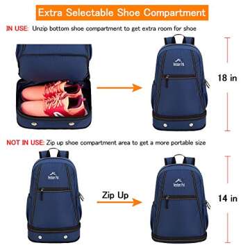 Venture Pal 35L Large Lightweight Packable Hiking Backpack with Wet Pocket & Shoes Compartment Travel Backpack & Day Backpack for Women Mens(Navy)