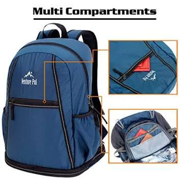 Venture Pal 35L Large Lightweight Packable Hiking Backpack with Wet Pocket & Shoes Compartment Travel Backpack & Day Backpack for Women Mens(Navy)