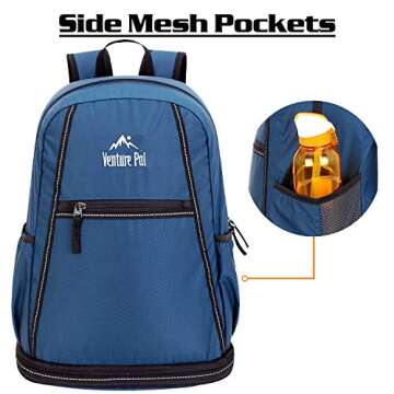 Venture Pal 35L Large Lightweight Packable Hiking Backpack with Wet Pocket & Shoes Compartment Travel Backpack & Day Backpack for Women Mens(Navy)