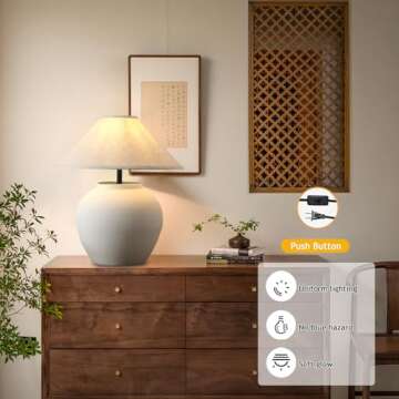 Farmhouse Table Lamps Black 18.8" Tall Ceramic Table Lamp Rustic Southwestern Clay Pot Ceramic Lampshade with Fabric Shade Bedside Nightstand for Living Room Bedroom House Office Entryway (White)
