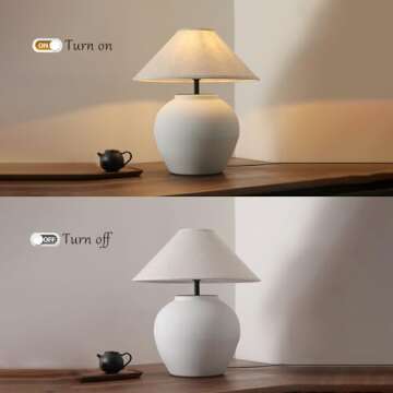 Farmhouse Table Lamps Black 18.8" Tall Ceramic Table Lamp Rustic Southwestern Clay Pot Ceramic Lampshade with Fabric Shade Bedside Nightstand for Living Room Bedroom House Office Entryway (White)