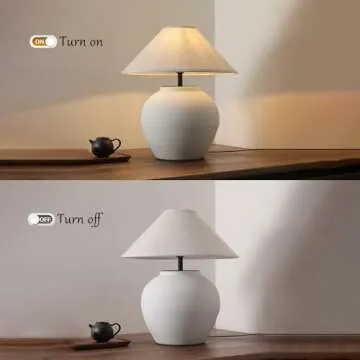 Farmhouse Table Lamps Black 18.8" Tall Ceramic Table Lamp Rustic Southwestern Clay Pot Ceramic Lampshade with Fabric Shade Bedside Nightstand for Living Room Bedroom House Office Entryway (White)