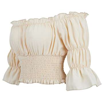 Renaissance Shirt Women Pirate Costume Womens Pirate Shirt Outfit Renaissance Blouse Crop Top Beige-L