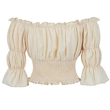 Renaissance Shirt Women Pirate Costume Womens Pirate Shirt Outfit Renaissance Blouse Crop Top Beige-L