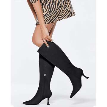 Coutgo Women's Suede Knee High Boots - Stylish Comfort for Fall