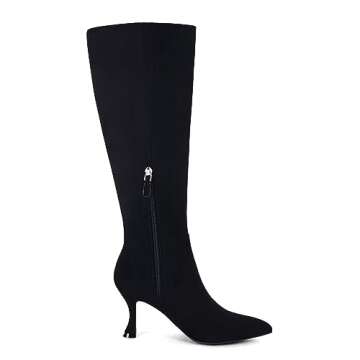 Stylish Coutgo Women's Kitten Heel Knee High Boots Black