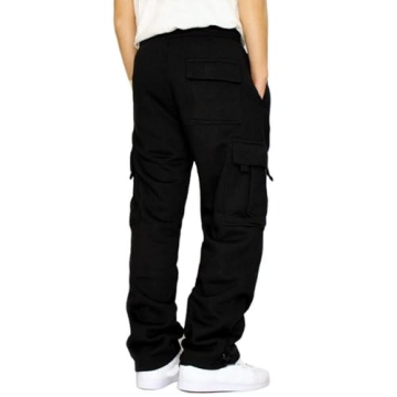 Lasjixion Men's Cargo Sweatpants - Comfortable Fleece Jogger with Pockets