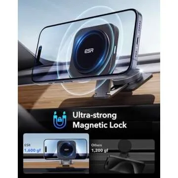 ESR for MagSafe Car Mount Charger, Foldable Dashboard Magnetic Wireless Car Charger for Tesla, for MagSafe Car Charger, Tesla Touchscreen Car Phone Holder for iPhone 15/14/13/12, Strong Magnets, Black