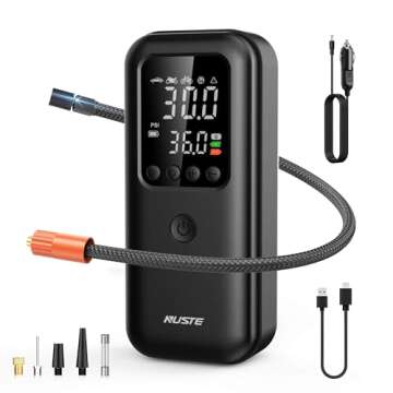 NUSTE Tire Inflator Portable Air Compressor 150PSI - Cordless Tire Pump with Digital Pressure Gauge ...