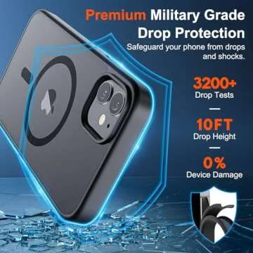 SUPFINE Magnetic for iPhone 12 Case/iPhone 12 Pro Case (Compatible with MagSafe)(10 FT Military Grade Drop Protection) Slim Translucent Matte Shockproof with Anti-Fingerprint Phone Case,Black