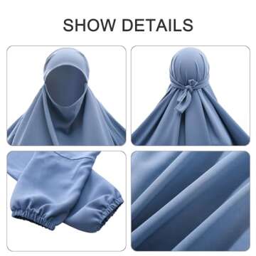 khalat Islamic Women Prayer Dress 1PC Lightweight Arab Bat Sleeve Abaya Modest Maxi Jilbab, Black