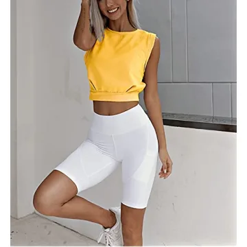 ARRIVE GUIDE Women's Casual Yoga Crop Tops in Yellow