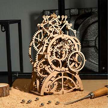 ROKR 3D Wooden Puzzles DIY Clock Kits for Adults to Build Wood Model Building Kit Unique Birthday Gift Pendulum Clock