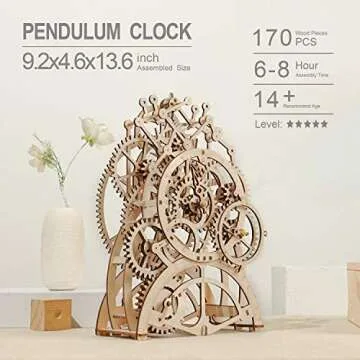 ROKR 3D Wooden Puzzles DIY Clock Kits for Adults to Build Wood Model Building Kit Unique Birthday Gift Pendulum Clock