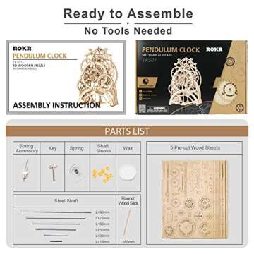 ROKR 3D Wooden Puzzles DIY Clock Kits for Adults to Build Wood Model Building Kit Unique Birthday Gift Pendulum Clock