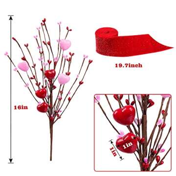 Shitailu Valentine’s Day Gifts, Artificial Red Berry Flower Stems Heart Shaped Berry Picks 4 Pcs f...