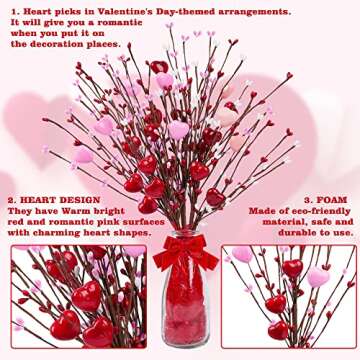 Shitailu Valentine’s Day Gifts, Artificial Red Berry Flower Stems Heart Shaped Berry Picks 4 Pcs for Valentine’s Day, Mother’s Day Chrismas, Wedding, Propose(NO VASE)