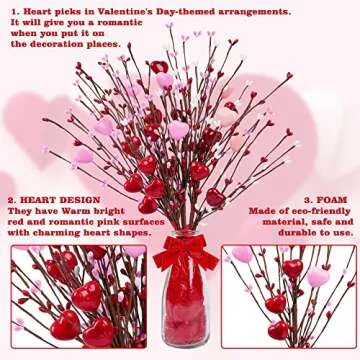 Heart Berry Stems - 4 Pc Set for Romantic Occasions - Great Gift!