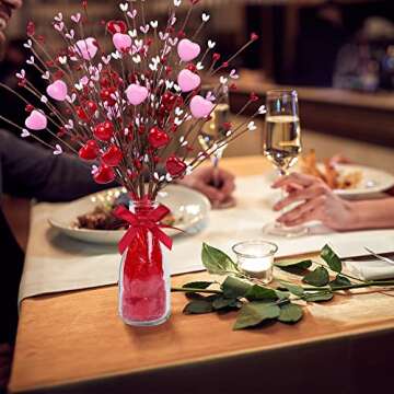 Shitailu Valentine’s Day Gifts, Artificial Red Berry Flower Stems Heart Shaped Berry Picks 4 Pcs for Valentine’s Day, Mother’s Day Chrismas, Wedding, Propose(NO VASE)